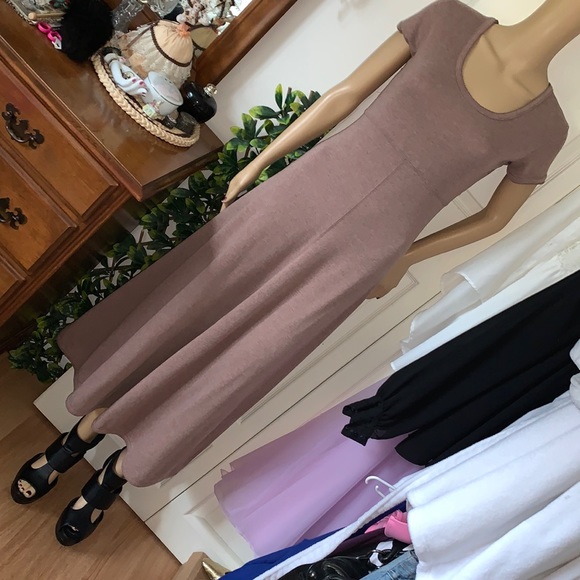 Vtg 80's 90's Jeffrey Rogers cap slv fit flare scoop neck maxi t-shirt dress M - Picture 3 of 16